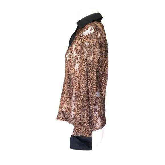 Vintage Richard Malcolm Black Unlined Mesh Lace Button Front Long Sleeve Blouse - Picture 6 of 13